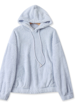 D6932外贸欧美单女士毛绒上衣冬季新款连帽套头宽松胖MM纯色绒衫