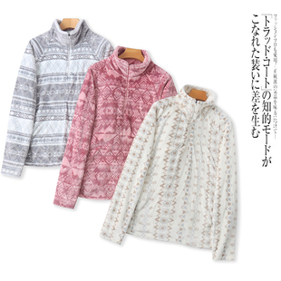 D5478外贸欧美女士摇粒绒上衣新款立领半拉链套头花色双面绒外套