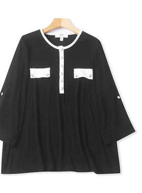 G8463外贸欧美单女士薄款针织衫新款圆领拼色宽松韩版时尚上衣