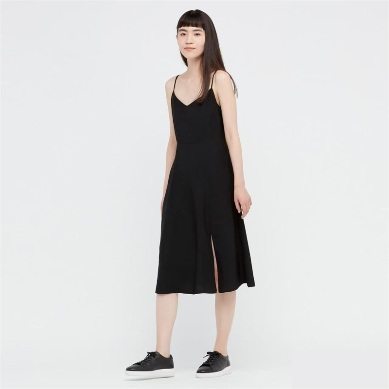 外贸欧美单女士吊带裙2025春夏季新款V领修身百搭开叉碎花连衣裙