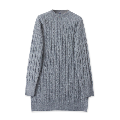 D7512外贸欧美单女士中长款毛衣冬季新款圆领套头宽松百搭针织衫