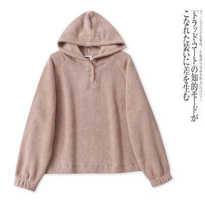 H2499外贸欧美女士绒衫外套新款连帽宽松加绒宽松加厚摇粒绒卫衣