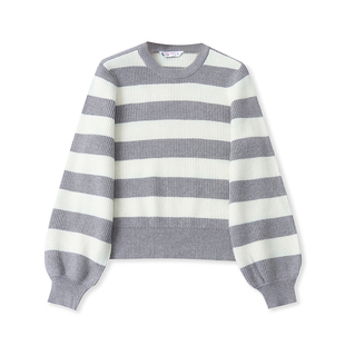 JJ4297外贸欧美单女士毛衣冬季新款圆领套头拼色条纹短款针织衫