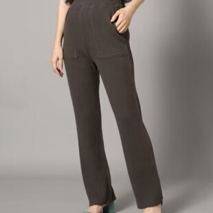 松紧腰宽松华夫格针织直筒裤 外贸日单女装 新款 2025秋季 休闲长裤