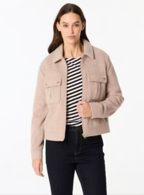 DD6598外贸欧美单女士小香风毛呢外套新款翻领拉链宽松时尚外套