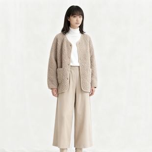JJ0236外贸日单女士毛绒外套秋冬新款 上衣 半圆领羊羔毛宽松开衫
