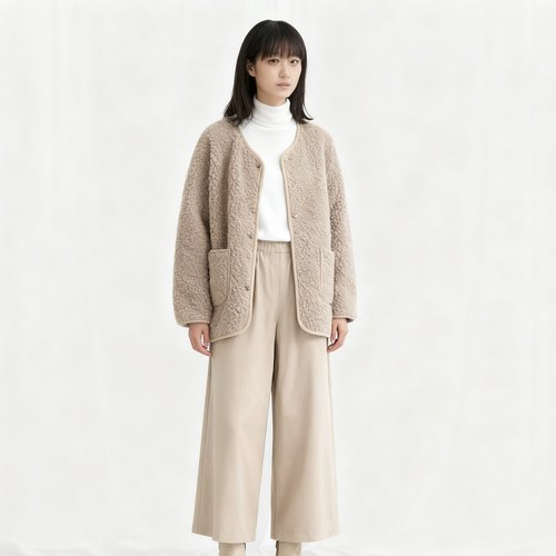 JJ0236外贸日单女士毛绒外套秋冬新款半圆领羊羔毛宽松开衫上衣