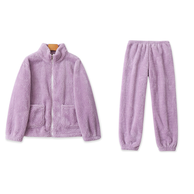 DD8562外贸时尚女装毛绒家居服套装秋冬珊瑚绒立领睡衣松紧腰睡裤
