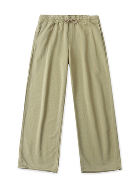 D086外贸欧美单男女情侣款宽松休闲裤新款松紧腰毛边阔腿裤长裤