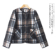 G1095外贸欧美单女士毛呢外套新款 上衣 半圆领纽扣格子拼色时尚