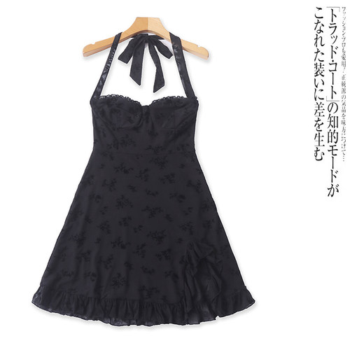 U5288外贸欧美单法式挂脖连衣裙夏季新款露背性感女生花边短裙