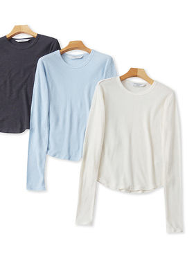 A4900外贸欧美单女士上衣新款圆领套头弹力修身显瘦百搭打底衫