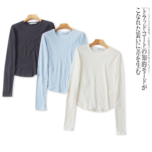 显瘦百搭打底衫 A4900外贸欧美单女士上衣新款 圆领套头弹力修身