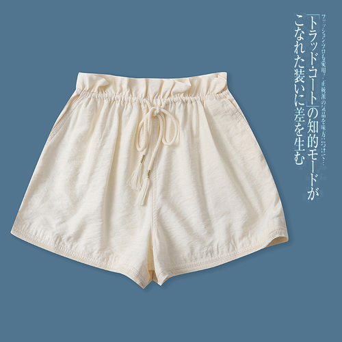 E5634外贸欧美温柔风花苞腰短裤女夏宽松显瘦高腰休闲毛边阔腿裤