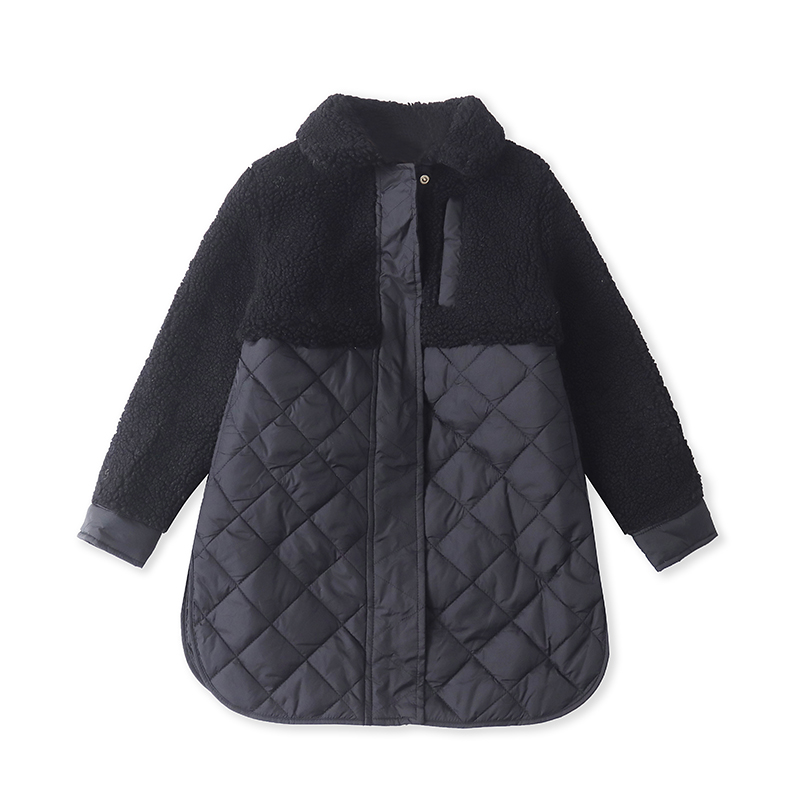 A2059外贸欧美儿童棉衣新款翻领羊羔绒拼棉中大童女孩中长款棉服