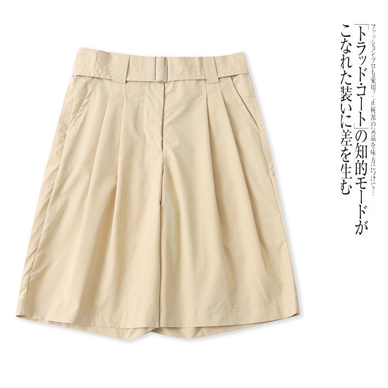 A9536外贸欧美单女士休闲短裤新款高腰腰带时尚显瘦阔腿裤五分裤