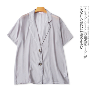 衬衫 短袖 夏季 新款 休闲衬衣 外贸日单女士西装 翻领两粒扣宽松大码 款