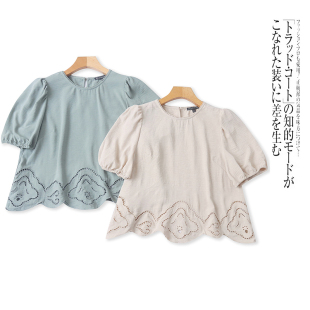 花边圆领镂空设计小衫 F5122外贸欧美单时尚 春夏新款 衬衫 女士短袖