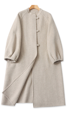 GG8989时尚女士呢大衣冬季新款立领复古纽扣宽松长款气质羊毛大衣