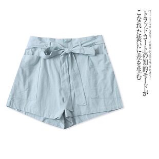 H1289外贸日单休闲短裤夏季新款高腰腰带甜美女生五分裤阔腿裤