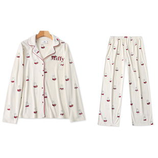 E7853外贸欧美女生绒面家居服套装双面绒卡通翻领睡衣松紧腰睡裤