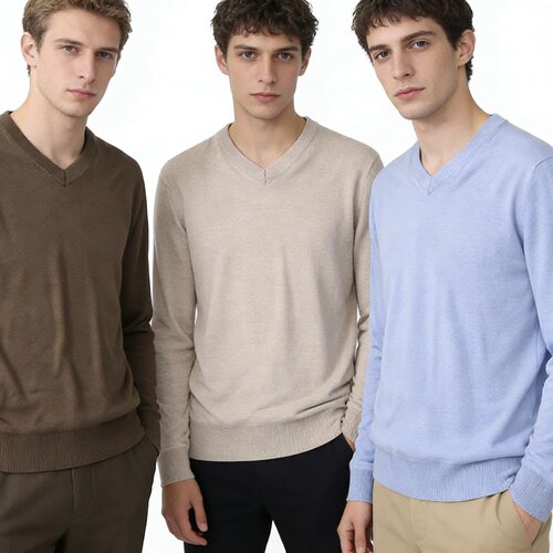 F5620外贸欧美单女装V领毛衣新款鸡心领套头宽松纯色百搭针织衫