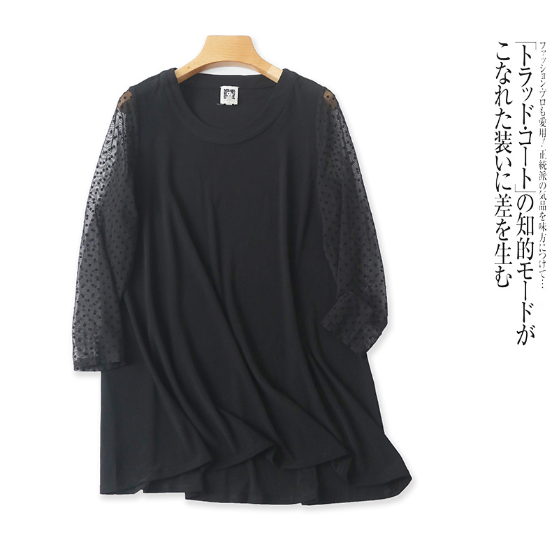 外贸韩版时尚女士蕾丝拼接袖上衣夏季新款圆领宽松时尚七分袖T恤