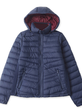 G4630外贸欧美单女士立领连帽棉衣秋冬季新款拼色两面穿棉服