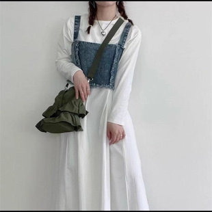 毛边牛仔吊带衫 抹胸弹力修身 背心新款 外贸欧美单性感女装