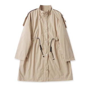 C0158外贸韩版女士风衣2025秋季新款立领收腰休闲时尚中长款外套