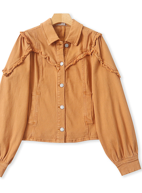 GG9634外贸欧美女士外套秋季新款翻领毛边宽松休闲大码胖MM上衣