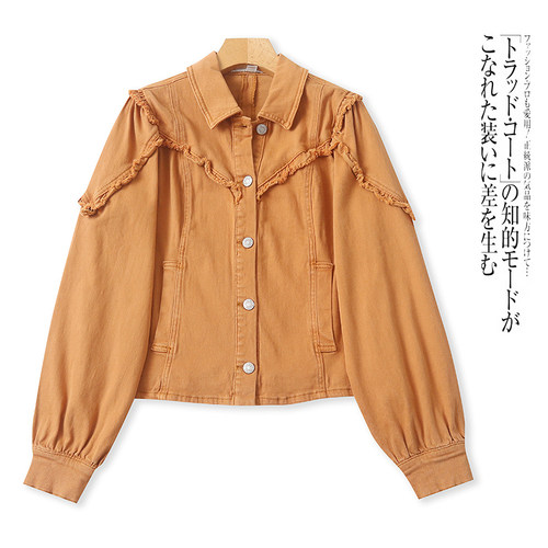 GG9634外贸欧美女士外套秋季新款翻领毛边宽松休闲大码胖MM上衣