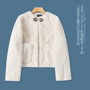 J5965外贸欧美单小香风时尚女装毛绒外套新款半圆领宽松加厚上衣
