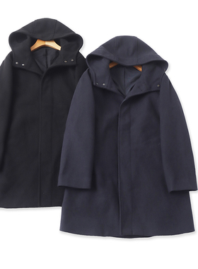 U6258外贸日单男士休闲呢大衣冬季新款连帽宽松中长款毛呢外套