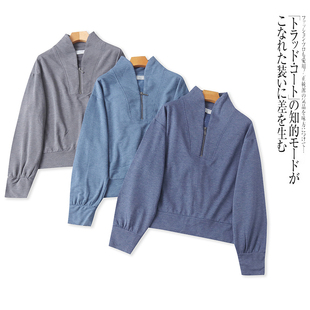 U4575外贸欧美单女士加绒卫衣冬季 V立领半拉链套头加厚上衣 新款