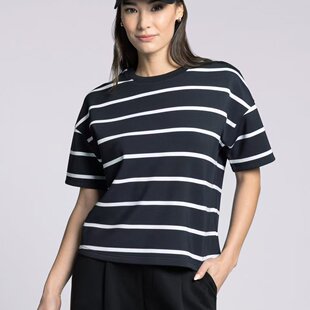 A4865外贸欧美单女士短袖 圆领套头条纹宽松百搭上衣 T恤2026新款