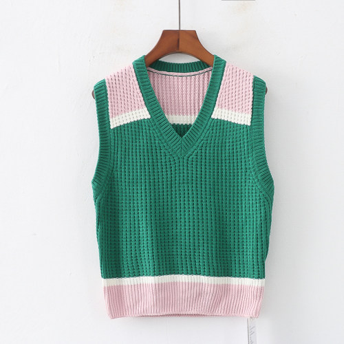 凉墨缺秋V领套头针织马甲