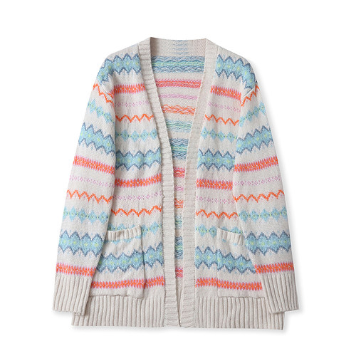 NN4546外贸欧美单女士针织开衫2025秋季新款拼色开衫慵懒风毛衣