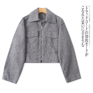 G5965外贸欧美单女士毛呢外套新款翻领拉链宽松时尚气质上衣