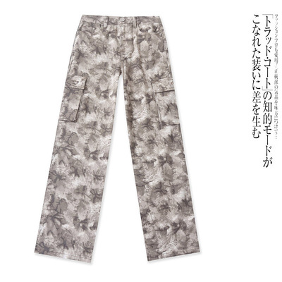 AA2763外贸欧美潮流时尚女士迷彩牛仔裤新款宽松显瘦工装风直筒裤