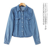 宽松休闲百搭衬衣 翻领单排扣时尚 JJ5425外贸欧美女士牛仔衬衫 新款
