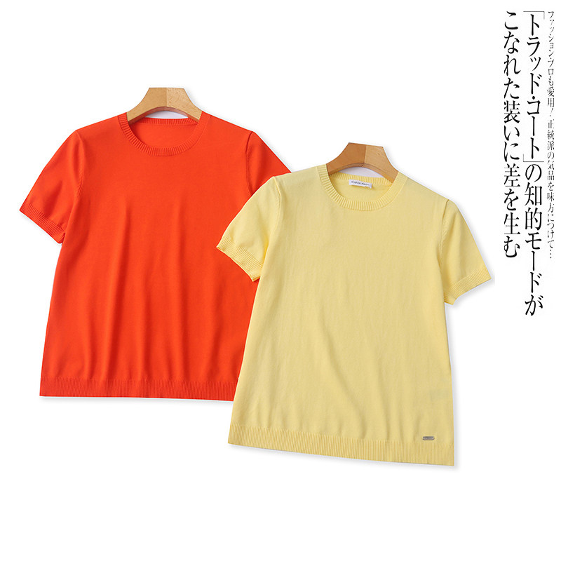 FF0895外贸欧美单女士薄款短袖针织T恤夏季新款圆领宽松休闲上衣图片