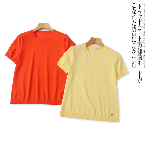 FF0895外贸欧美单女士薄款短袖针织T恤夏季新款圆领宽松休闲上衣