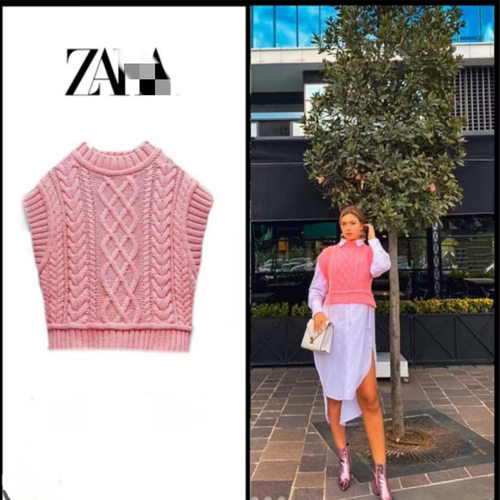 外贸欧美单女生针织马甲2025秋季新款圆领百搭麻花叠穿毛衣马夹