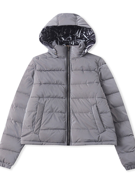 C4563外贸欧美单女士棉衣秋冬季新款立领连帽宽松两面穿时尚棉服