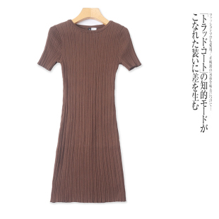 显瘦连衣裙 圆领套头弹力修身 N5278外贸欧美单女士短袖 针织裙新款
