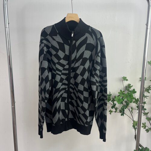Z9625外贸欧美复古风男士针织开衫新款格纹立领拉链毛衣休闲上衣