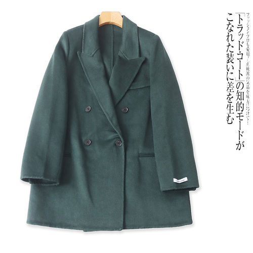 FF5288时尚女装呢大衣秋冬新款翻领双排扣气质毛呢外套