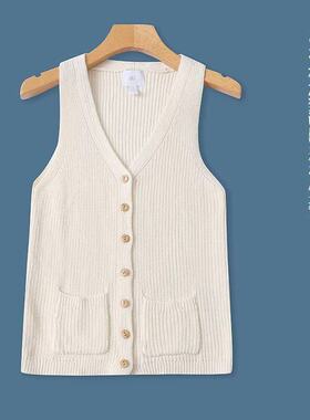 U8563外贸欧美女士针织马夹新款V领无袖单排口修身百搭坎肩马甲