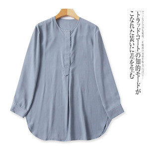 JJ6900外贸欧美女衬衫 新款 圆领套头宽松复古中长款 衬衣 2026春季